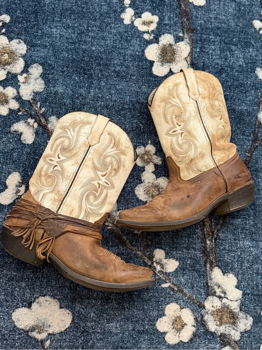Laredo Brown and Cream Western Fringe Cowgirl Boots